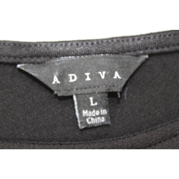 Adiva Black Ruffle Mesh Trim Top L Bell Sleeve Tunic Stretchy Pullover - Picture 3 of 7